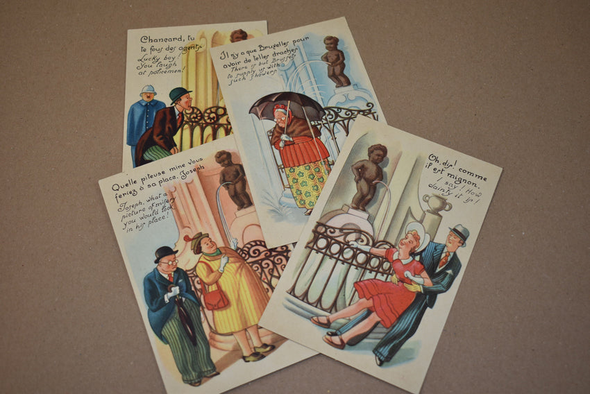 Quatre cartes humoristiques de Bruxelles