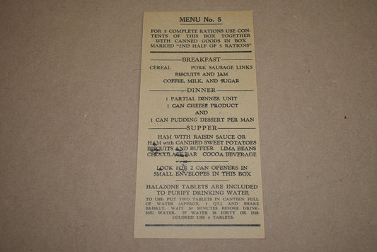 Tract 10-in-1 ration, Menu No. 5