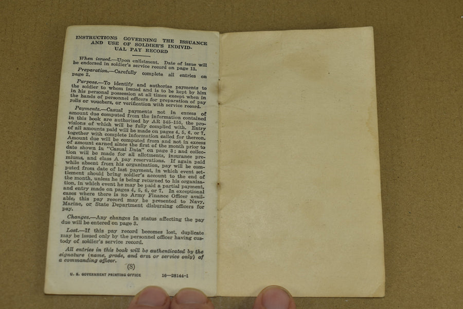 Livret de paie individuel, 5e Ranger Battalion