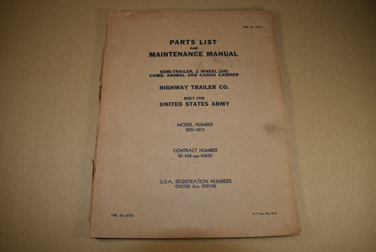 TM 10-1372 Parts List Semi-Trailer, 2 Wheel