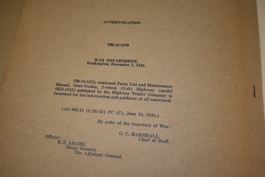 TM 10-1372 Parts List Semi-Trailer, 2 Wheel