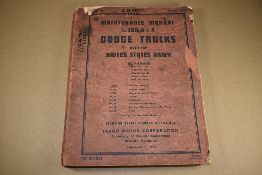 TM 10-1531 Maintenance Manual ¾ Ton 4x4 Dodge Trucks