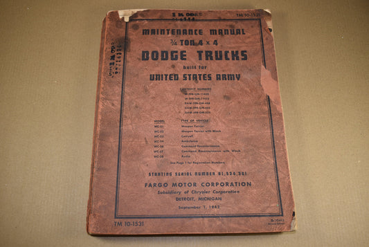 TM 10-1531 Maintenance Manual ¾ Ton 4x4 Dodge Trucks
